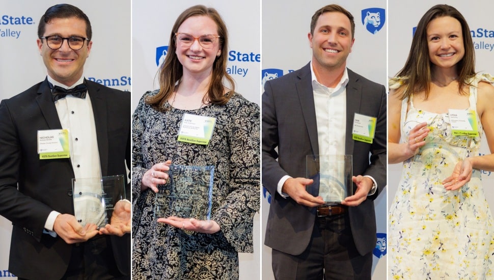 Photo collage of four young professionals accepting awards.