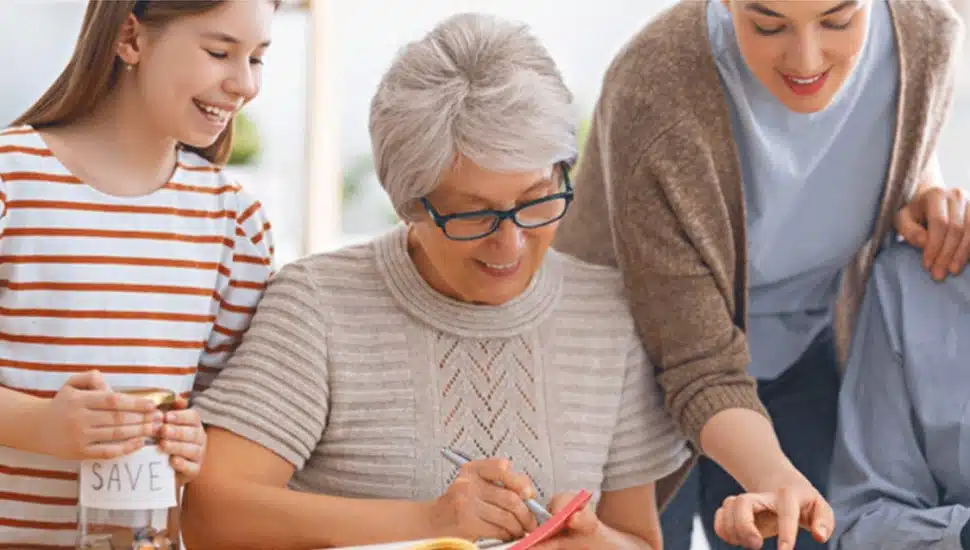 Three generations of a family plan their finances.