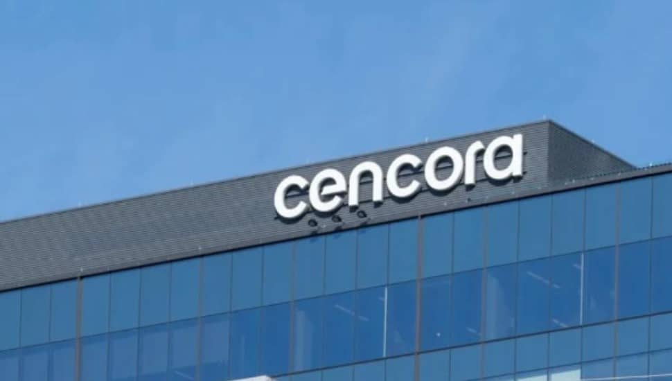 The Cencora sign hangs at the top of its Conshohocken headquarters.
