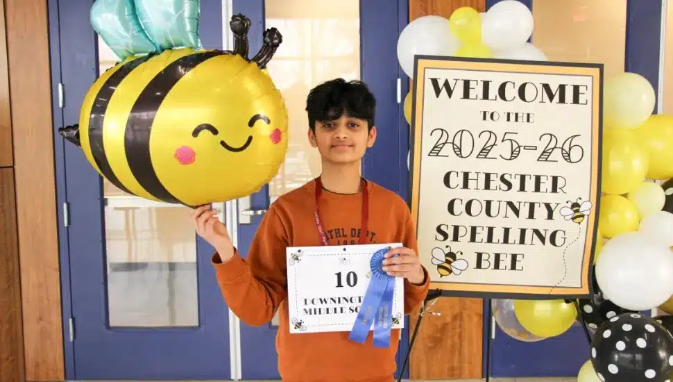Downingtown Middle School student Yohaan Damani at the Chester County Spelling Bee.