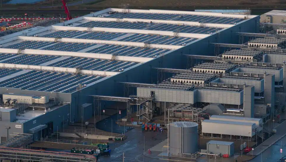 Aerial view of a data center campus.