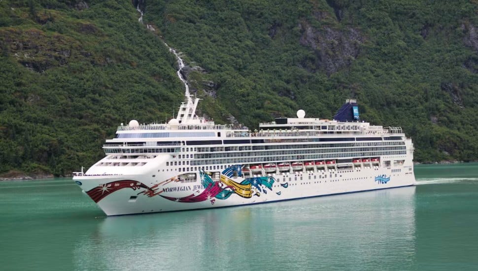 The Norwegian Jewel on the water.