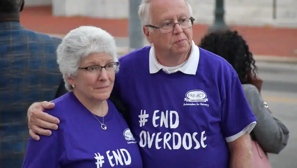Two participants at Chester County's Night of Light overdose awareness and memorial event.