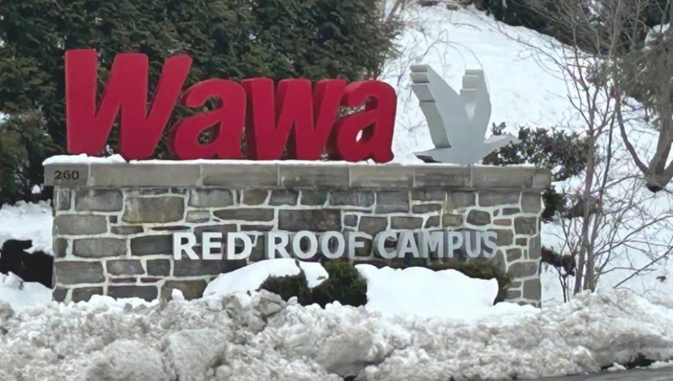 The sign at the driveway entrance of Wawa's corporate headquarters in Chester Heights.