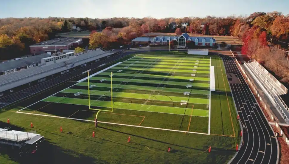 Area view of turf football field.