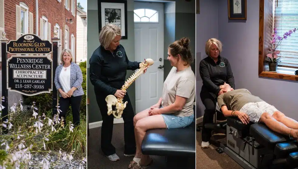 Three pictures of chiropractor at work.