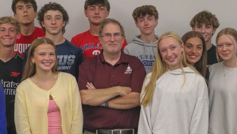 Oxford Area High School teacher Scott Wooddell with students.