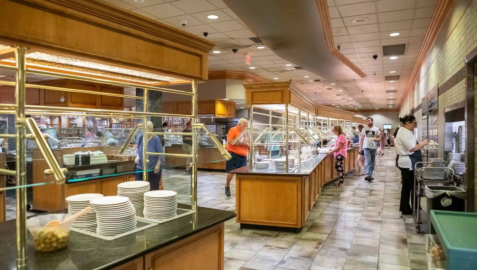 Buffet stands at Shady Maple Smorgasbord.