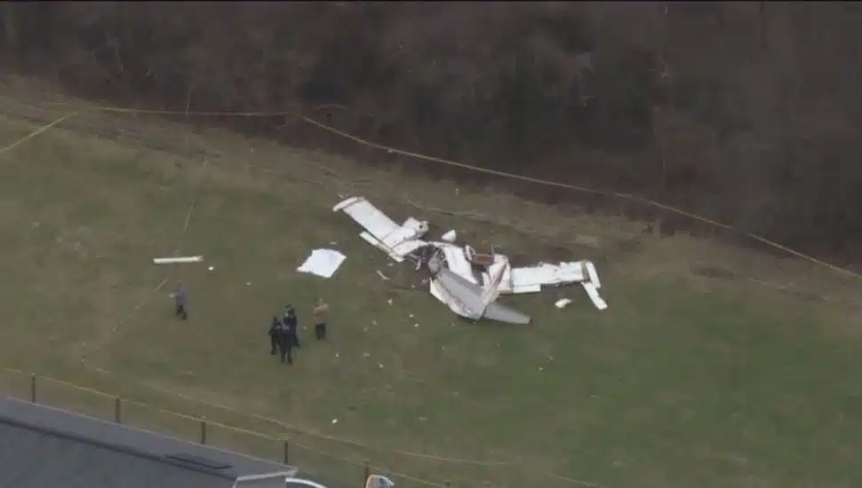 Aerial view of plane crash.