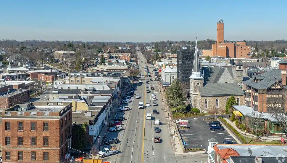 An aerial view of downtown Wayne.