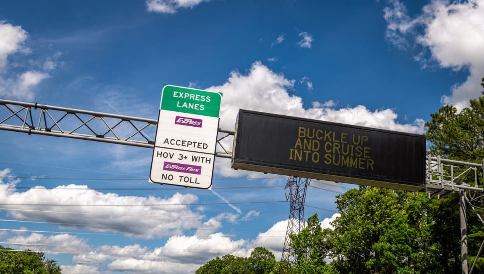 E-ZPass sign over highway.