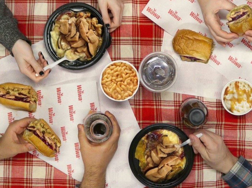A table full of Wawa food.