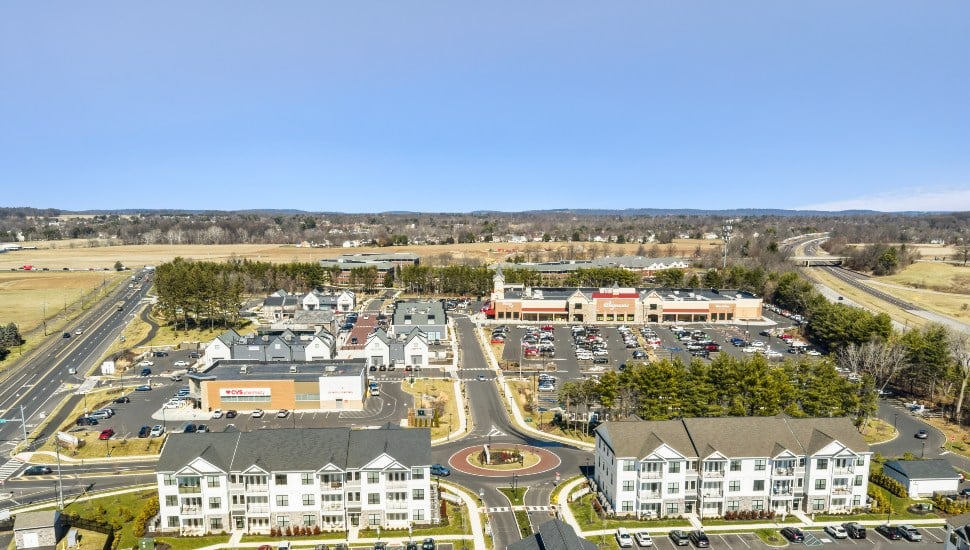 Aerial view of Prickett Preserve mixed-use development.