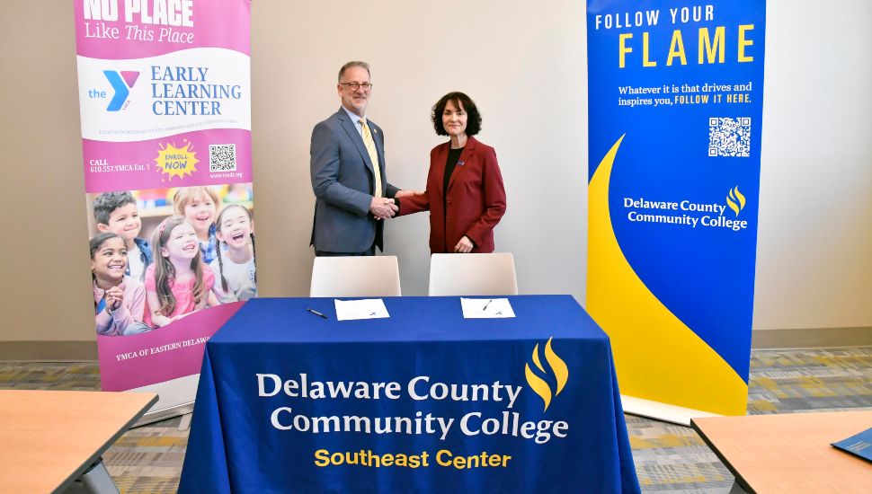 Michael Ranck, President and CEO of the YMCA of Eastern Delaware County, with DCCC President Dr. Marta Yera Cronin.
