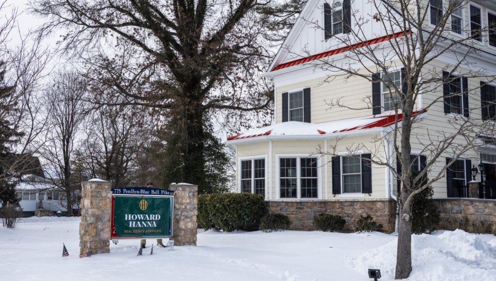 Howard Hanna Real Estate Services office in Blue Bell, snow setting.