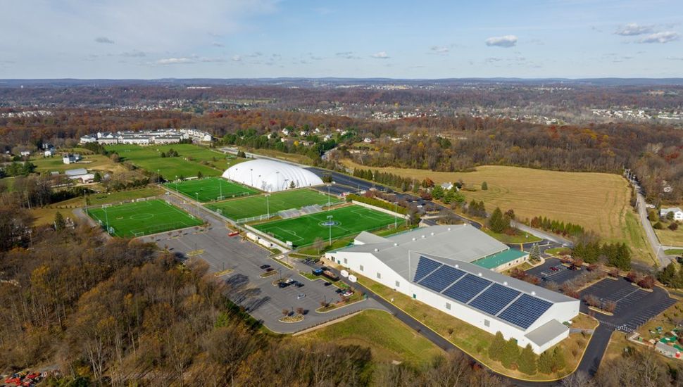 Aerial view of United Sports Training Center campus in Downingtown.