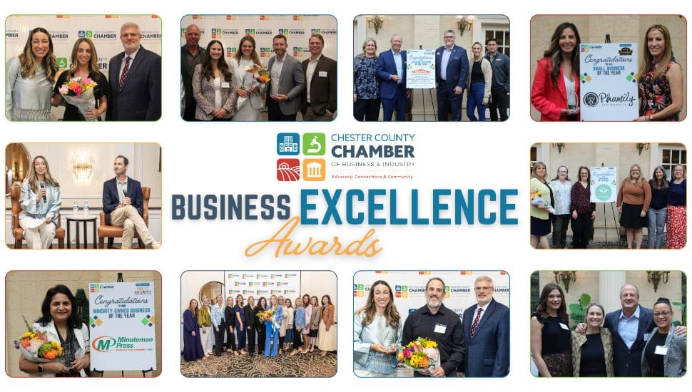 Business Excellence Awards flyer with photos from event.