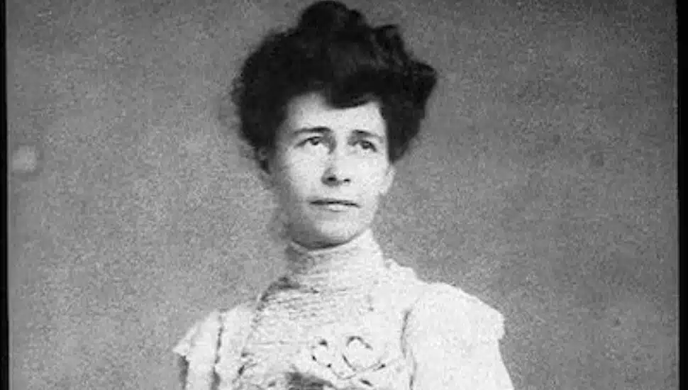 Black and white photo of Anna Jarvis wearing a light colored dress.