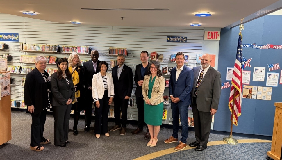 Left to right: Sue Banks, Deputy Secretary and State Librarian, Office of Commonwealth Libraries; Rep. Kristine Howard; Lillian L. DeBaptiste, Mayor of West Chester; Rep. Dan Williams; Marian Moskowitz, Chester County Commissioner; Rep. Craig Williams; Eric Roe, Chester County Commissioner; Rep. Danielle Friel Otten; Josh Maxwell, Chester County Commissioner and Joe Sherwood, Executive Director, Chester County Library System.