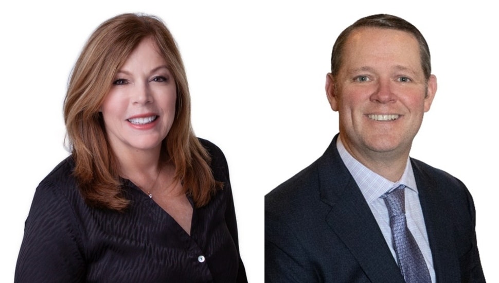 Headshots of female and male banking executives.