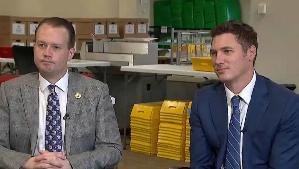 Chester County commissioners Eric Roe, at left, and Josh Maxwell, right.