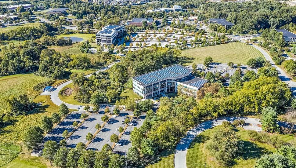 An aerial view of the Eagleview community in Exton.