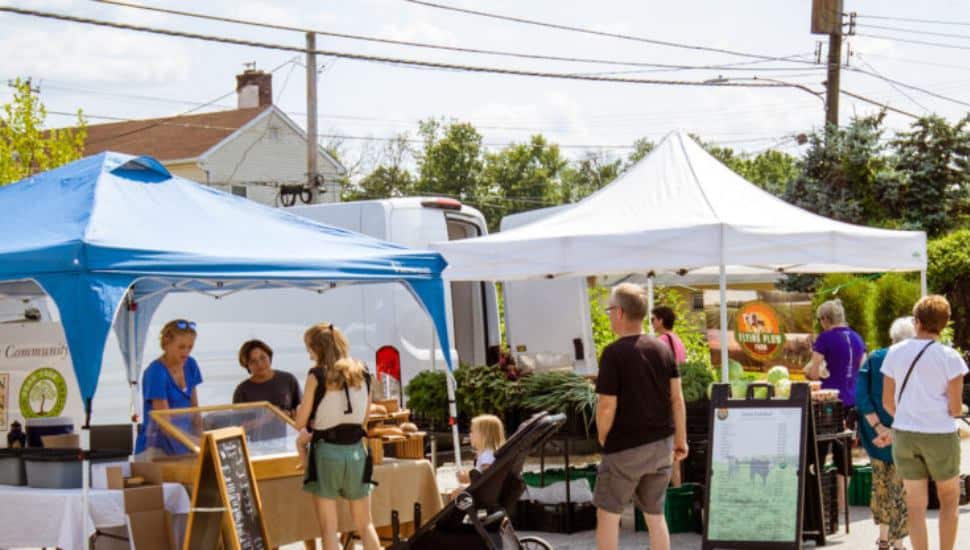 Shoppers at the outdoor Kennett Square Farmers Market.