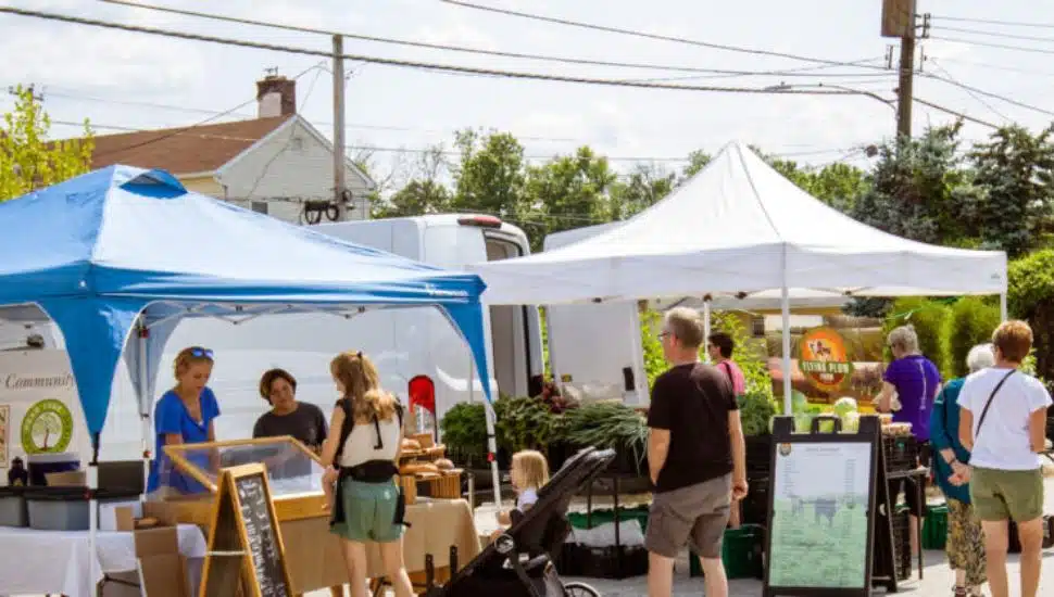 Shoppers at the outdoor Kennett Square Farmers Market.
