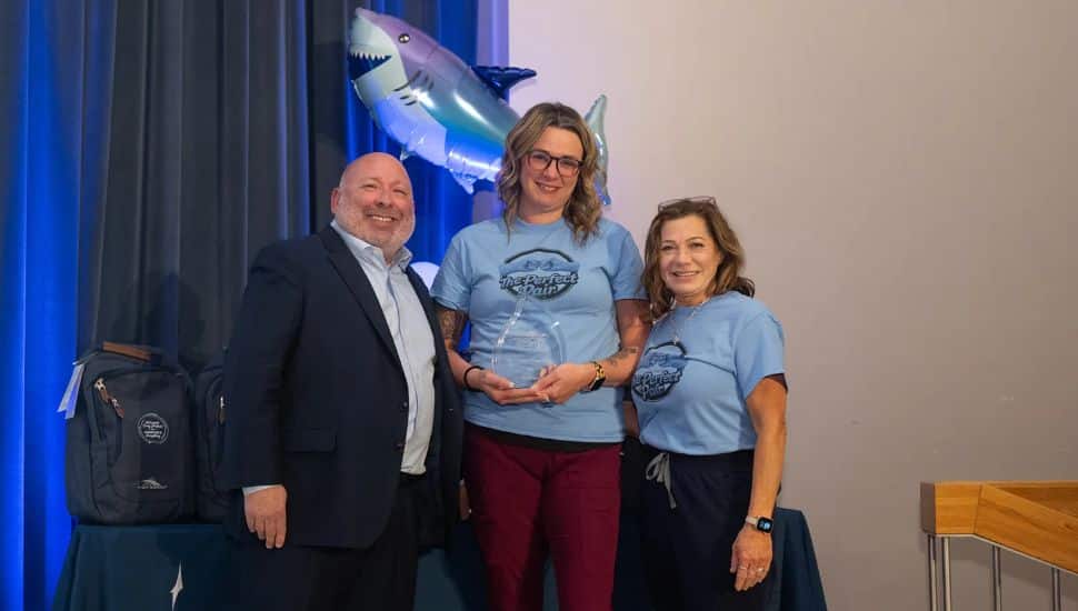 Tower Health CEO Michael Stern, at left, with 'Shark Tank' competition winners Cassie Mercuri and Kim Madonna.