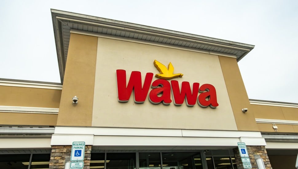 Wawa store exterior on a cloudy day.