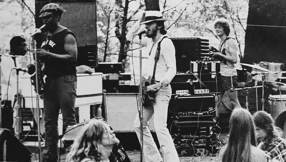 Bruce Springsteen performs at Scott Outdoor Amphitheater at Swarthmore College in 1974.