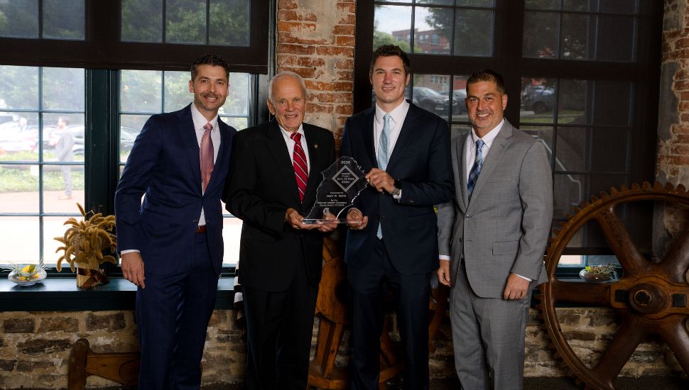 From left, Michael J. Hankin, Chairman of the CCEDC Board of Directors and COO of the Hankin Group, Gary W. Smith, CEO of the CCEDC, Josh Maxwell, Chair of the Board of the Chester County Commissioners, and Mike Grigalonis, President and COO of the CCEDC.