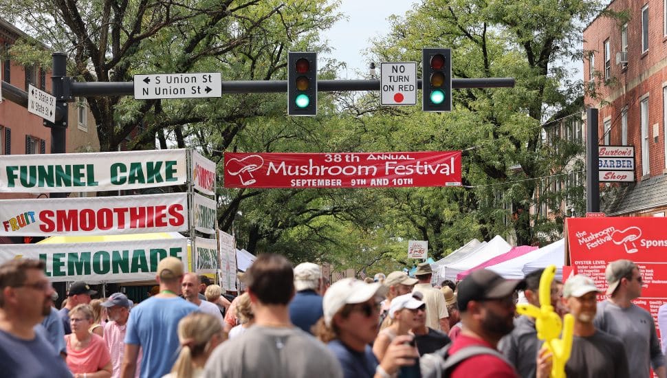 Kennett Square Mushroom Festival with people filling the street.