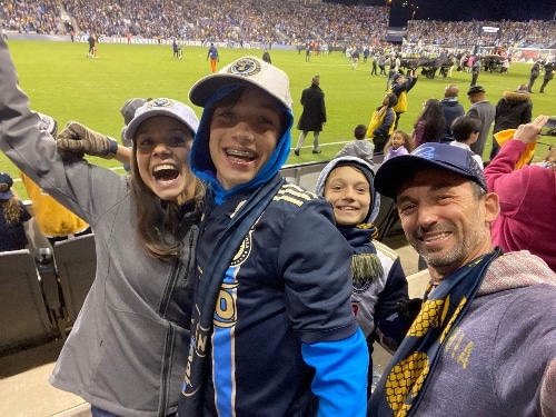 Courtney Kelly at a Philadelphia Union game with her family.