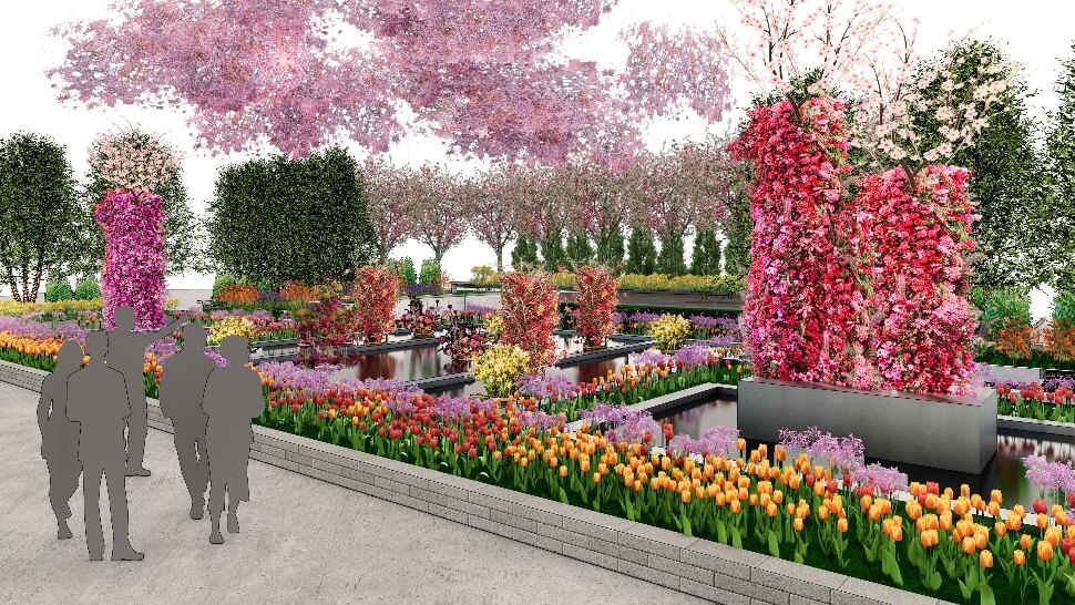 Rendering of the 2024 Philadelphia Flower Show Entrance.